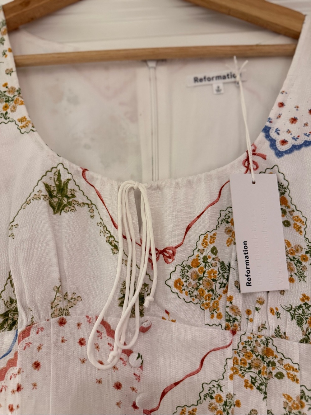 Reformation White Midi Dress with Red, Blue, Green Floral Patchwork - Picture 2 of 9